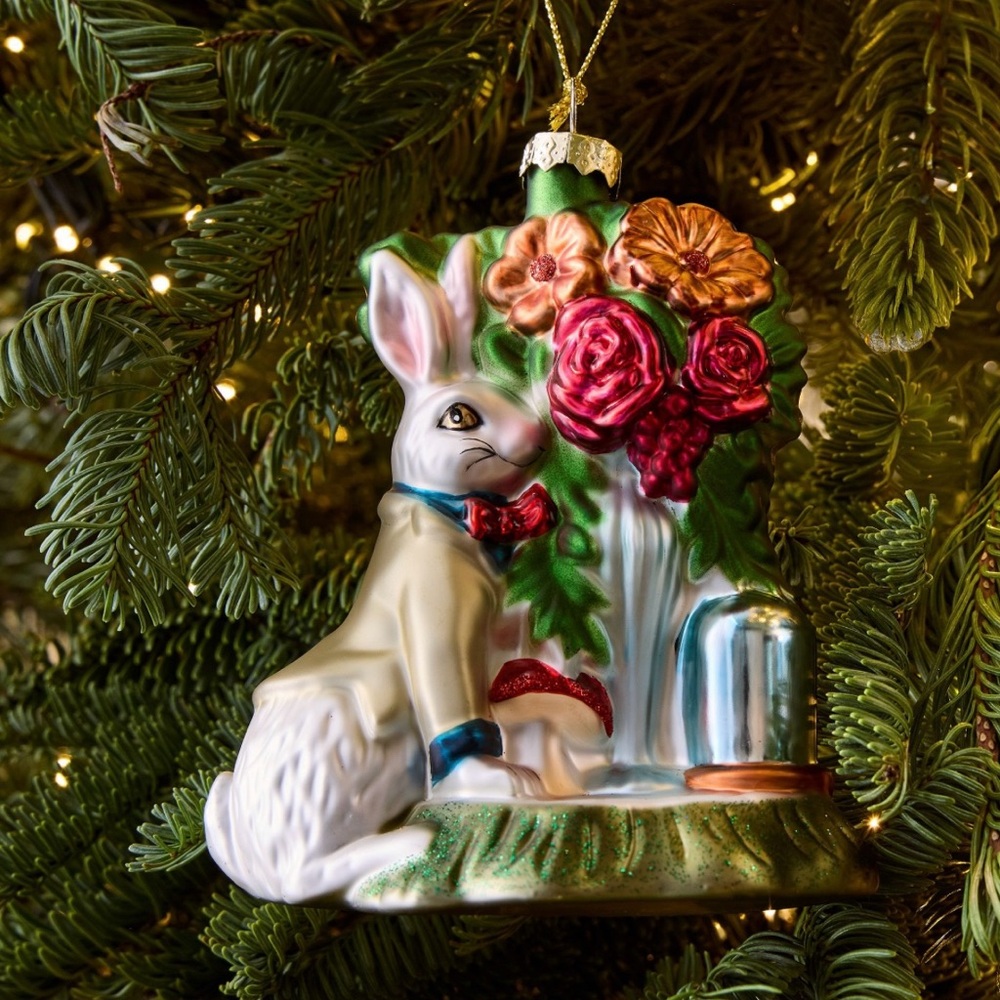West Elm Festive Rabbit Ornament with Floral Accents
